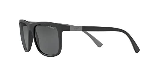 Emporio Armani Men's EA4079 5042/87 Square Sunglasses, Matte Black/Grey, 57mm