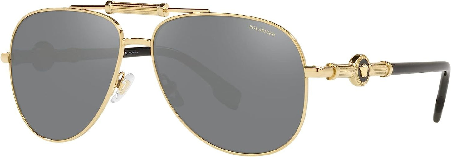 VERSACE VE2236 1002Z3 59mm Gold Polarized Grey Mirror Silver Unisex Sunglasses