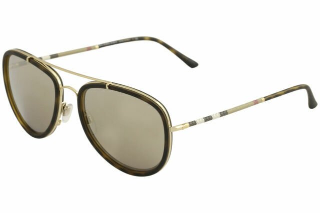 Burberry BE 3090Q 10525A Brushed Gold Matte Havana Metal Sunglasses