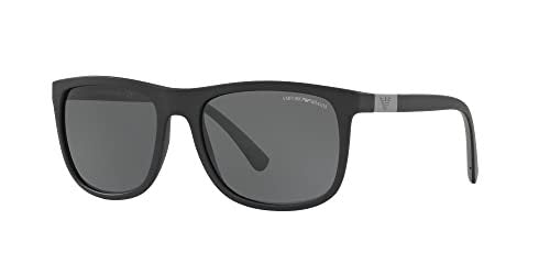 Emporio Armani Men's EA4079 5042/87 Square Sunglasses, Matte Black/Grey, 57mm