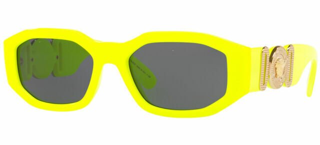 Versace VE 4361 532187 Yellow Fluo Plastic Square Sunglasses Grey Lens