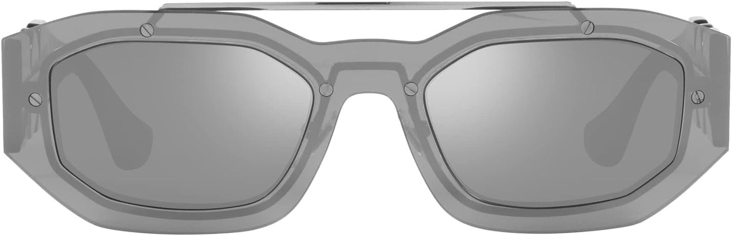 VERSACE VE2235 10016G 51mm Transparent Grey Silver Grey Mirror Men's Sunglasses