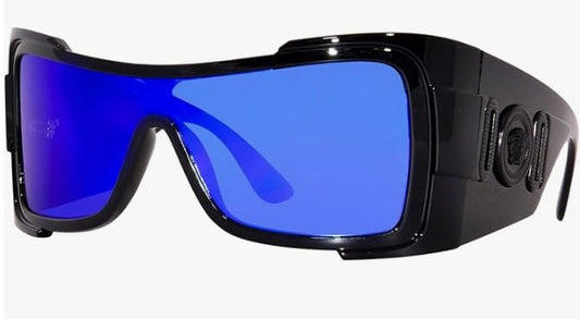 Versace VE4451 GB1/55 Sunglasses Black/Dark Grey Mirror Blue Electric 127mm