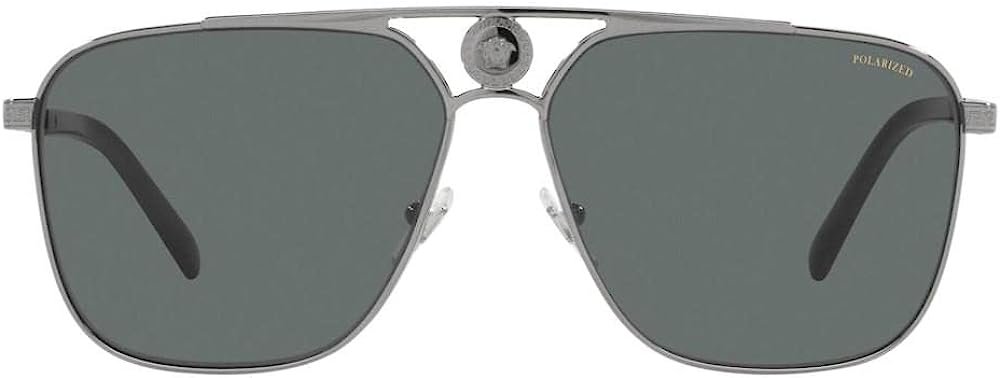 Versace VE 2238 100181 Gunmetal Metal Rectangle Sunglasses Grey Polarized Lens