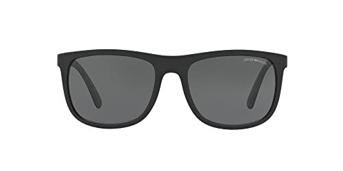 Emporio Armani Men's EA4079 5042/87 Square Sunglasses, Matte Black/Grey, 57mm