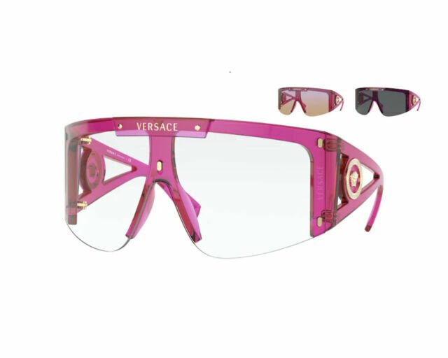 Versace VE 4393 53341W Transparent Fuxia Plastic Shield Sunglasses