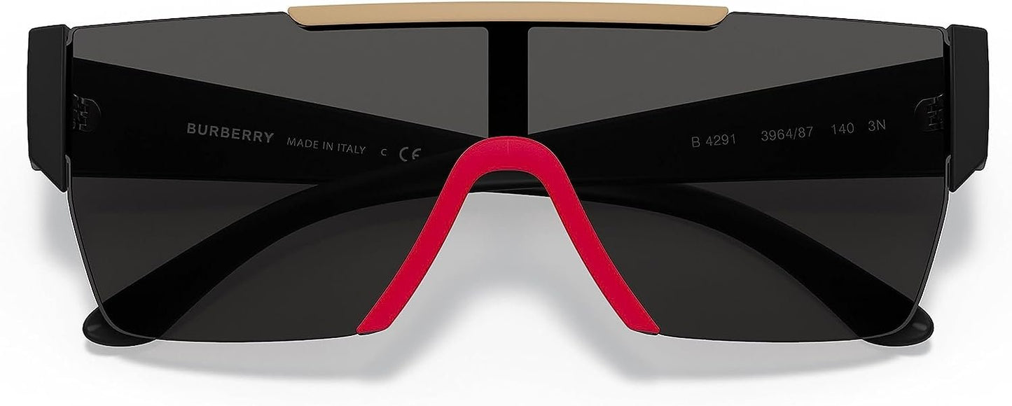 BURBERRY BE 4291 396487 Black Plastic Rectangle Sunglasses Grey Lens