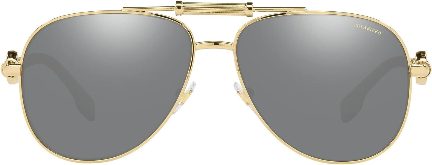 VERSACE VE2236 1002Z3 59mm Gold Polarized Grey Mirror Silver Unisex Sunglasses