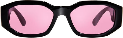 Versace VE 4361 GB1/84 Black Plastic Geometric Sunglasses Pink Lens