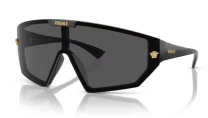 Versace VE 4461 GB1/87 Black Plastic Shield Sunglasses Grey Lens