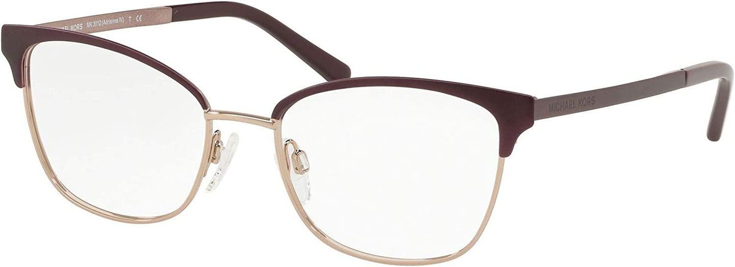 Michael Kors Adrianna IV MK 3012 1108 Matte Cordovan Rose Gold Metal Cat-Eye Eyeglasses 51mm