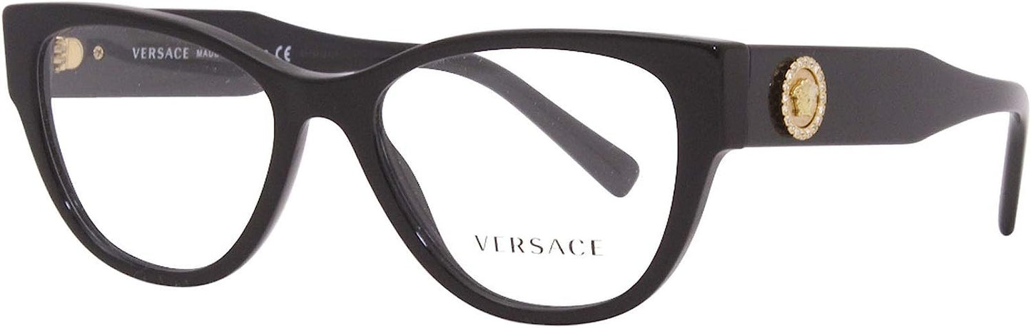 Versace VE3281B GB1 Black Demo Lens Women's Cat Eye Eyeglasses 53mm