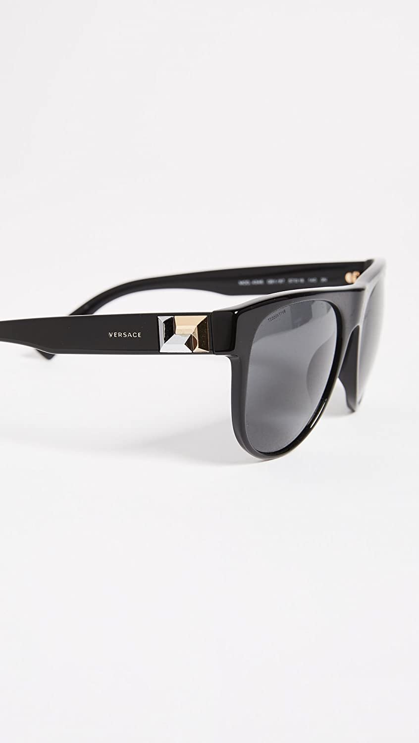 Versace VE 4346- GB1/87 Rock Icon Flat Lens Sunglasses, Black w/Grey, 57