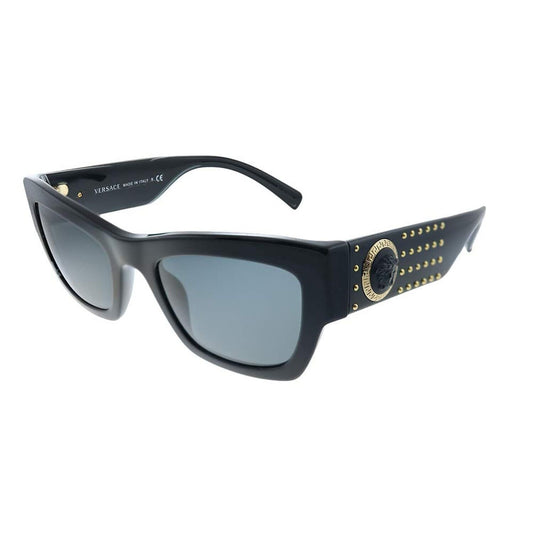 Versace VE 4358 529587 Black Plastic Rectangle Sunglasses Grey Lenses