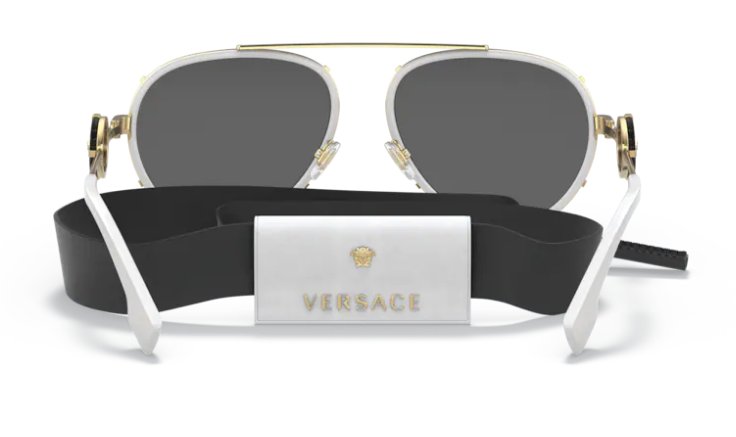 Versace VE 2232 147187 61mm White Metal Aviator Sunglasses Grey Lens