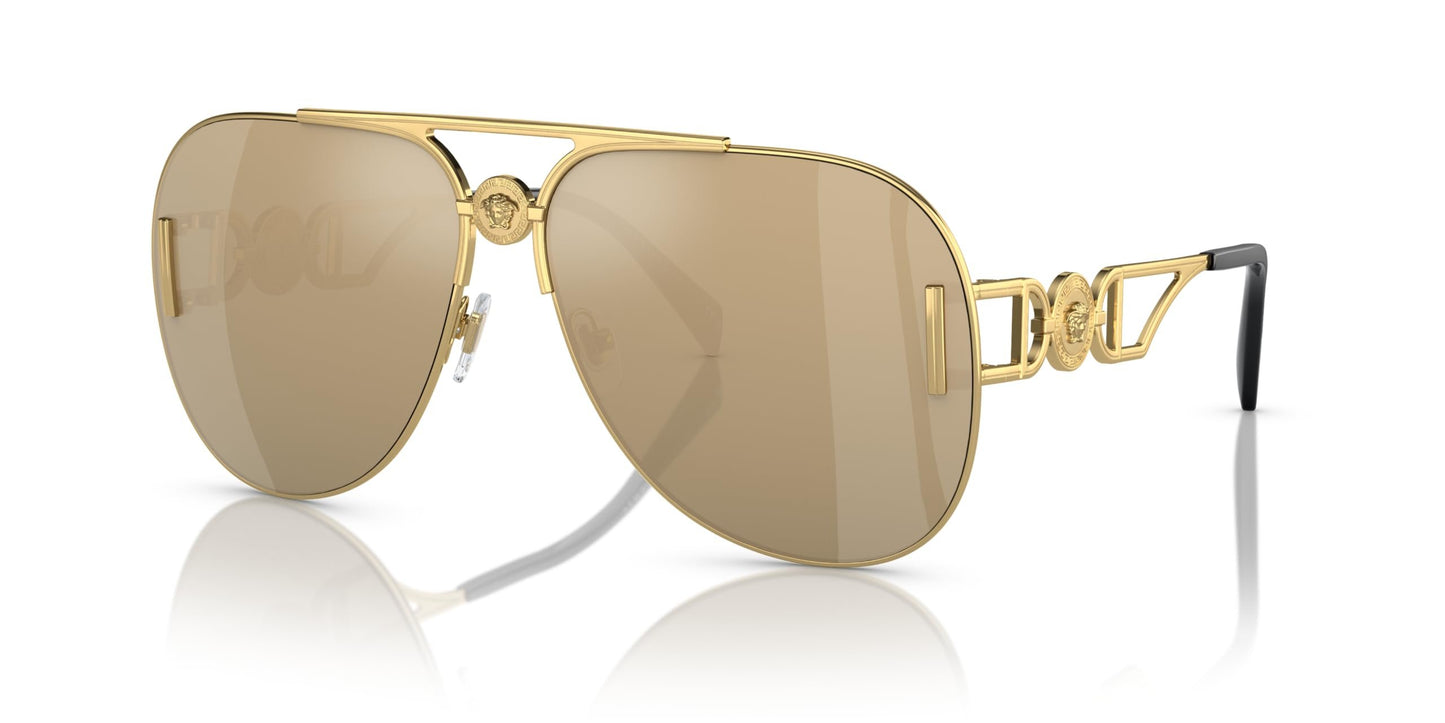 Versace 0VE2255 100203 63mm Unisex Sunglasses Gold Frame, Clear Mirror Real Yellow Gold Lenses,