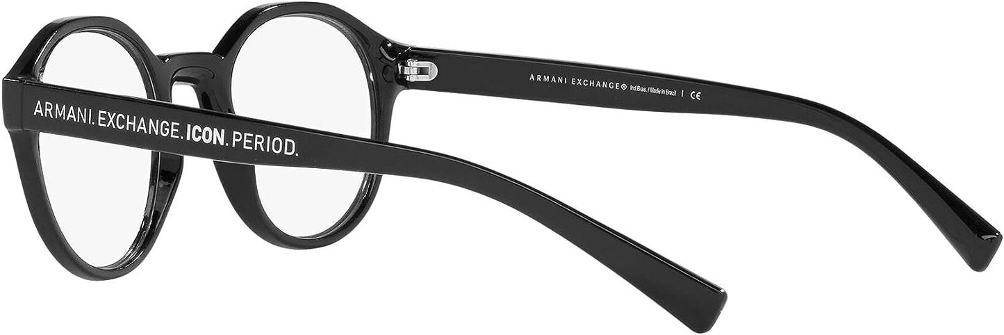 A|X ARMANI EXCHANGE Men's AX3085 8158 49mm Black Round Eyewear Frames