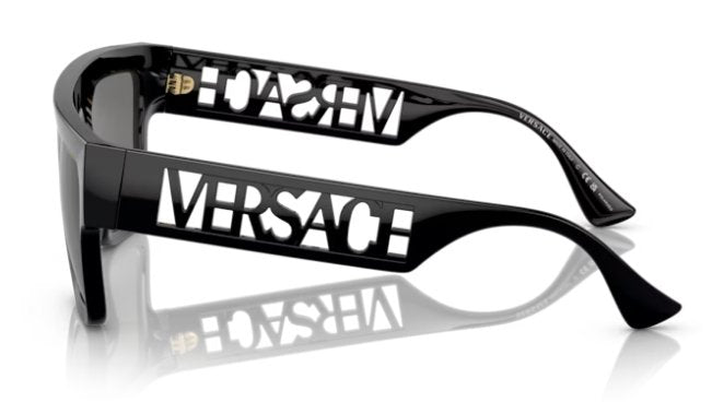 Versace VE 4430U GB1/81 53mm Black Rectangle Sunglasses Grey Polarized Lens