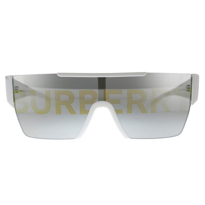 Burberry BE 4291 3007/H White Plastic Rectangle Sunglasses Silver Burberry Logo