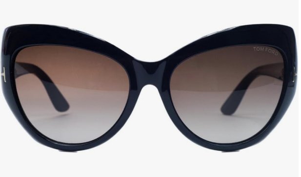 Tom Ford FT0284 01F 59mm Bardot Cateye Sunglasses, Shiny Black Frame, Brown Gradient Lens,