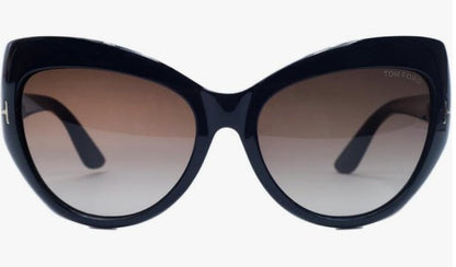 Tom Ford FT0284 01F 59mm Bardot Cateye Sunglasses, Shiny Black Frame, Brown Gradient Lens,