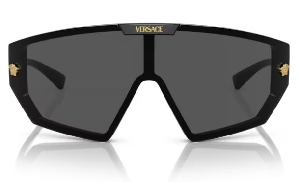 Versace VE 4461 GB1/87 Black Plastic Shield Sunglasses Grey Lens