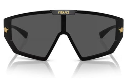 Versace VE 4461 GB1/87 Black Plastic Shield Sunglasses Grey Lens