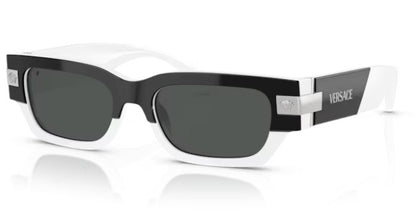 Versace VE4465 545987 53mm Black White Silver Dark Grey Rectangular Sunglasses