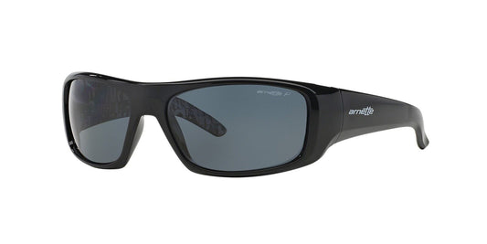 ARNETTE Men's AN4182 Hot Shot Wrap Sunglasses, Gloss Black/Grey Polarized, 62 mm