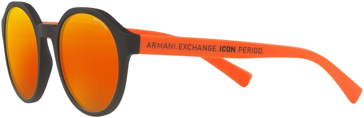 A|X ARMANI EXCHANGE Men's AX4114SF Low Bridge Fit Round Sunglasses, Matte Black/Red Mirrored/Dark Violet, 51 mm