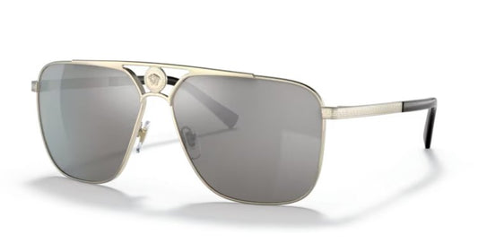 VERSACE VE2238 12526G 61mm Pale Gold Light Grey Mirror Silver Men's Sunglasses