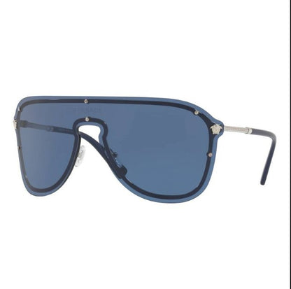 Versace Women's Oversized Shield Sunglasses, Silver/Blue 0VE2180 1000/80