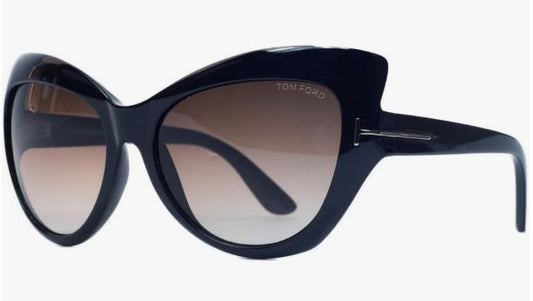 Tom Ford FT0284 01F 59mm Bardot Cateye Sunglasses, Shiny Black Frame, Brown Gradient Lens,