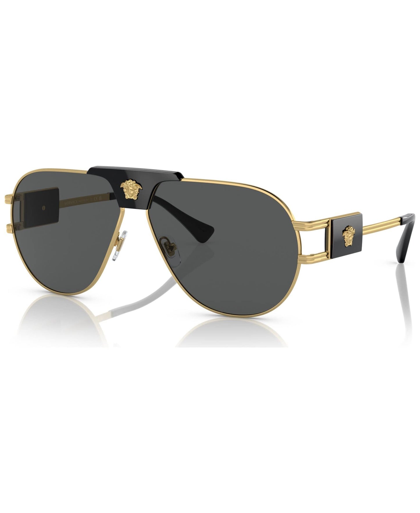 Versace 0VE2252 100287 63m Man Sunglasses Gold Frame, Dark Grey Lenses, 63MM