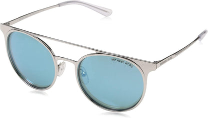 Michael Kors Sunglasses Silver Frame, Teal Mirror Lenses OMK1030 113725 52MM