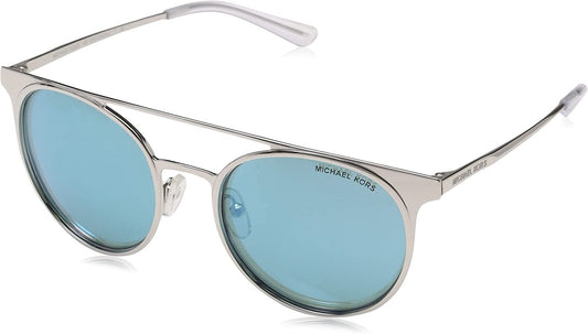 Michael Kors Sunglasses Silver Frame, Teal Mirror Lenses OMK1030 113725 52MM