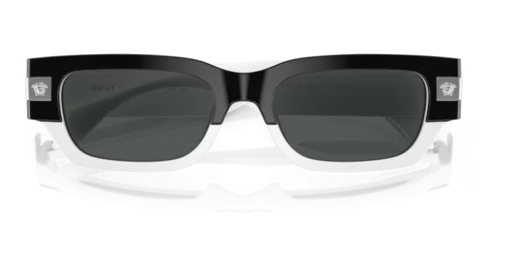 Versace VE4465 545987 53mm Black White Silver Dark Grey Rectangular Sunglasses