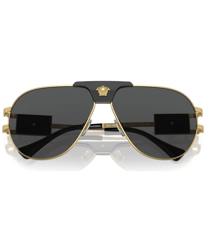 Versace 0VE2252 100287 63m Man Sunglasses Gold Frame, Dark Grey Lenses, 63MM