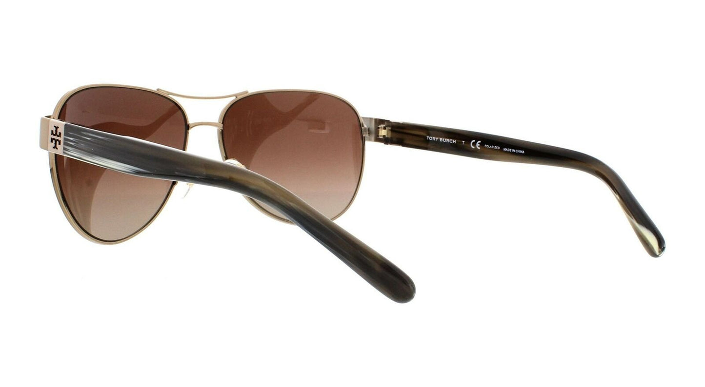 Tory Burch Women's TY6051 Light Gold/Olive Horn/Brown Polarized sunglasses