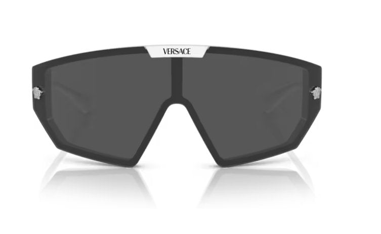 Versace VE 4461 314/87 White Plastic Shield Sunglasses Grey Lens