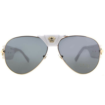 Versace 0VE2150Q 1341/87 Medusa Aviator Sunglasses, White/Grey