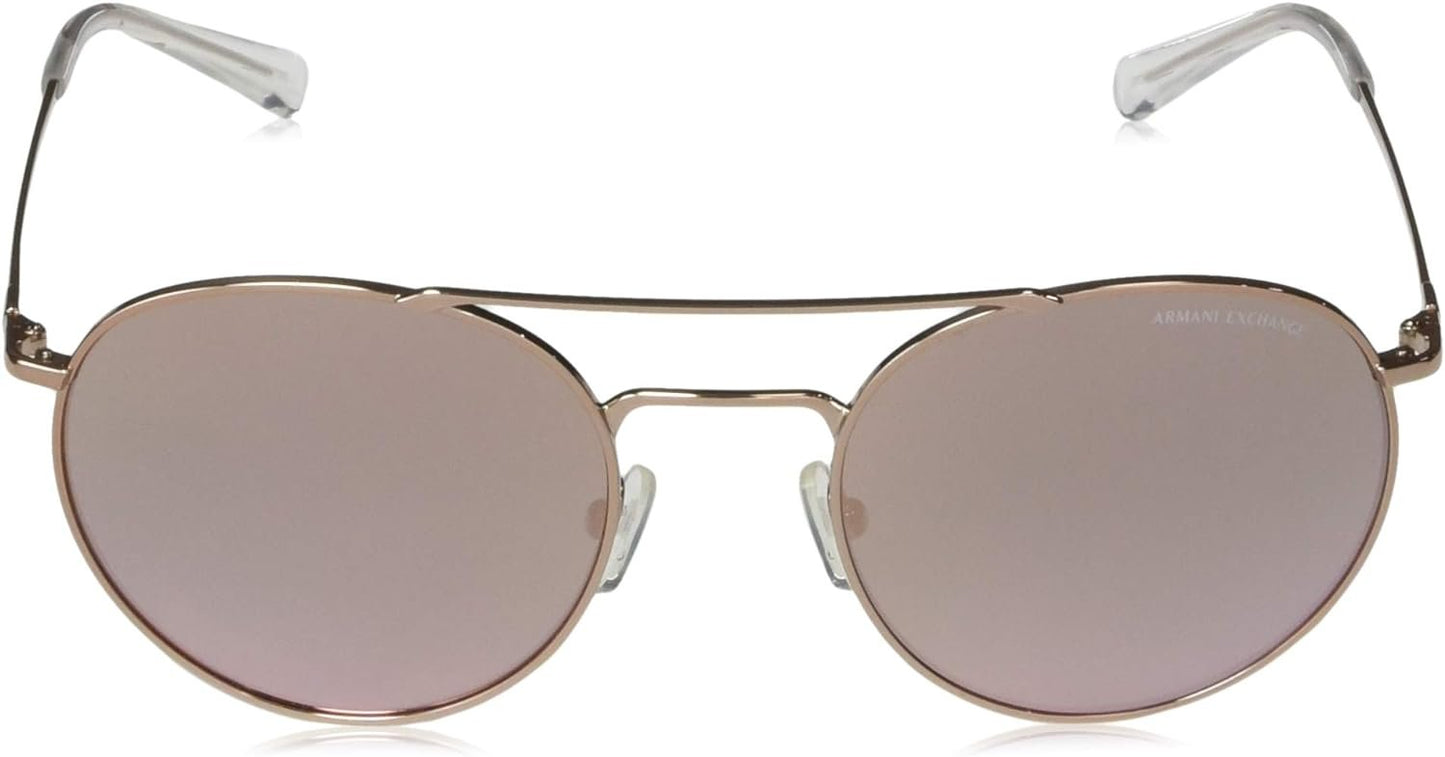 A|X ARMANI EXCHANGE AX2028S 61034Z 53mm Rose Gold/Grey Mirror Round Sunglasses,