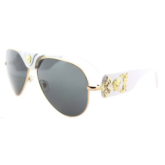 Versace 0VE2150Q 1341/87 Medusa Aviator Sunglasses, White/Grey