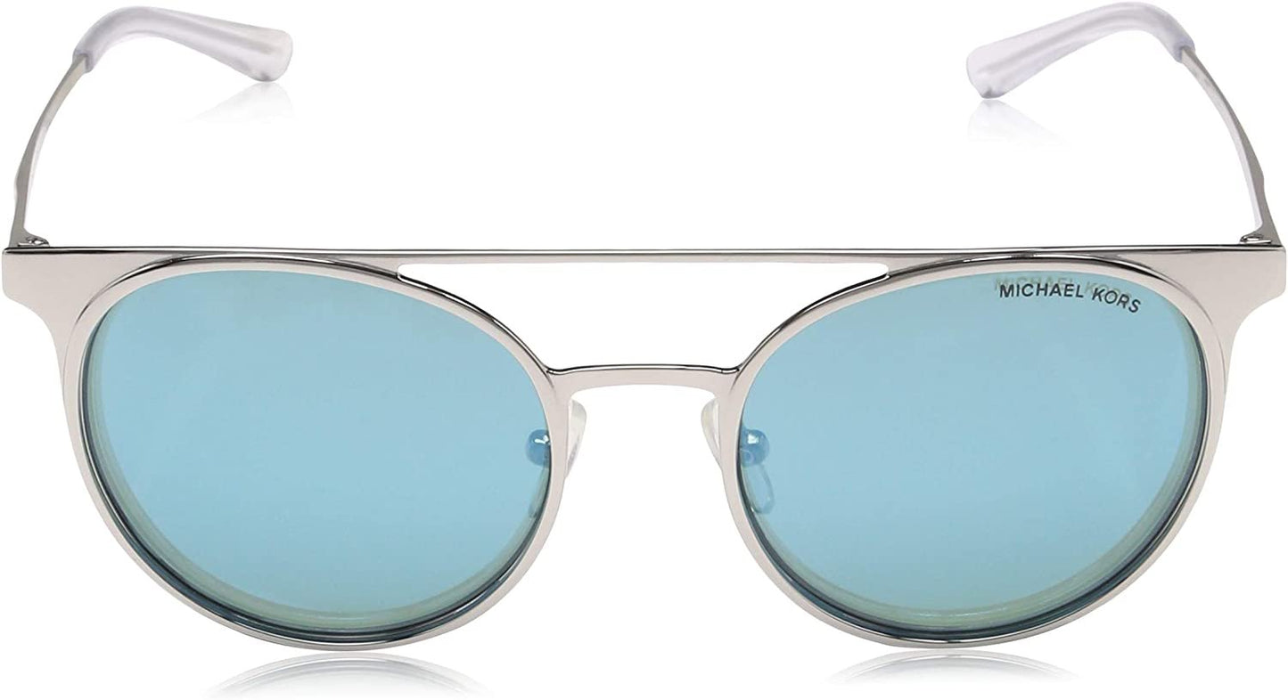 Michael Kors Sunglasses Silver Frame, Teal Mirror Lenses OMK1030 113725 52MM