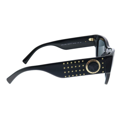 Versace VE 4358 529587 Black Plastic Rectangle Sunglasses Grey Lenses