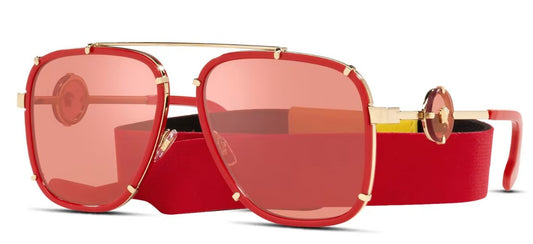 Versace 0VE2233 1472C8 Sunglasses Red Frame, Pink Mirror Red Lenses, 60MM