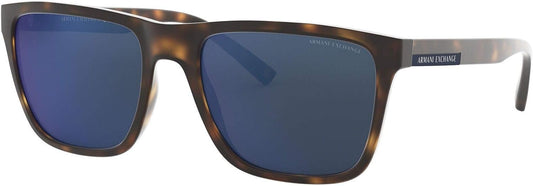 A|X ARMANI EXCHANGE Men's AX4080SF 802980 Square Sunglasses, Matte Havana/Blue Mirrored/Blue