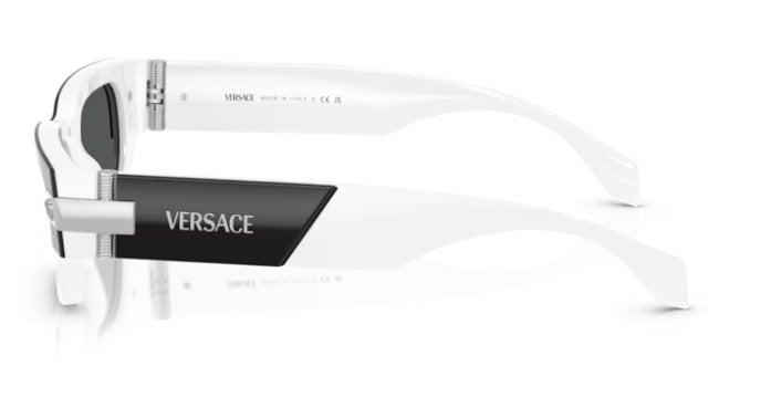 Versace VE4465 545987 53mm Black White Silver Dark Grey Rectangular Sunglasses