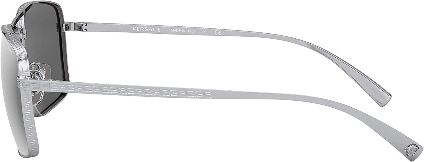 Versace 0VE2216 10008G Man Sunglasses Silver Frame, Light Grey Mirror Silver 80 Lenses, 61MM