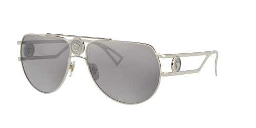 Versace VE 2225 12526G 60mm Pale Gold Metal Aviator Sunglasses Silver Mirror Lens